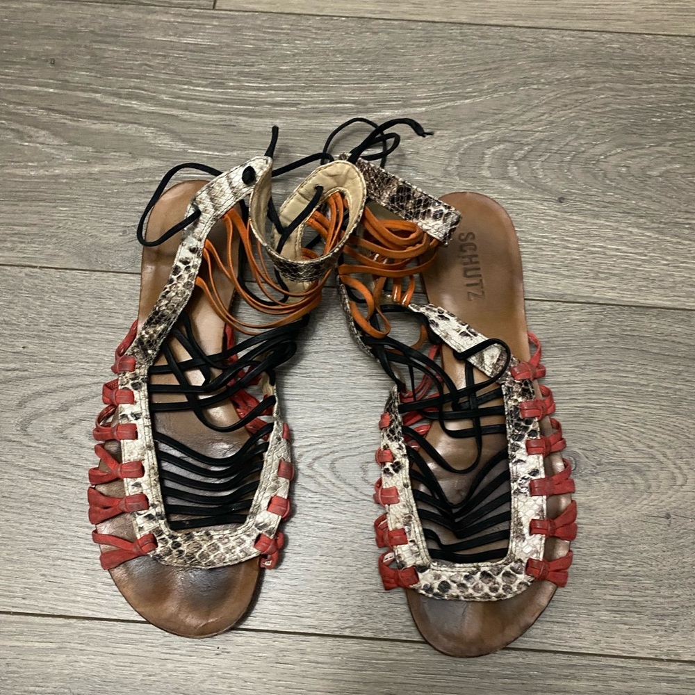 Schutz Agathe Snakeskin Gladiator Sandals 8.5 Multicolor